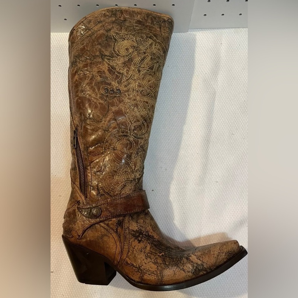 Corral Brown Distressed Embroidered Leather Knee Boots